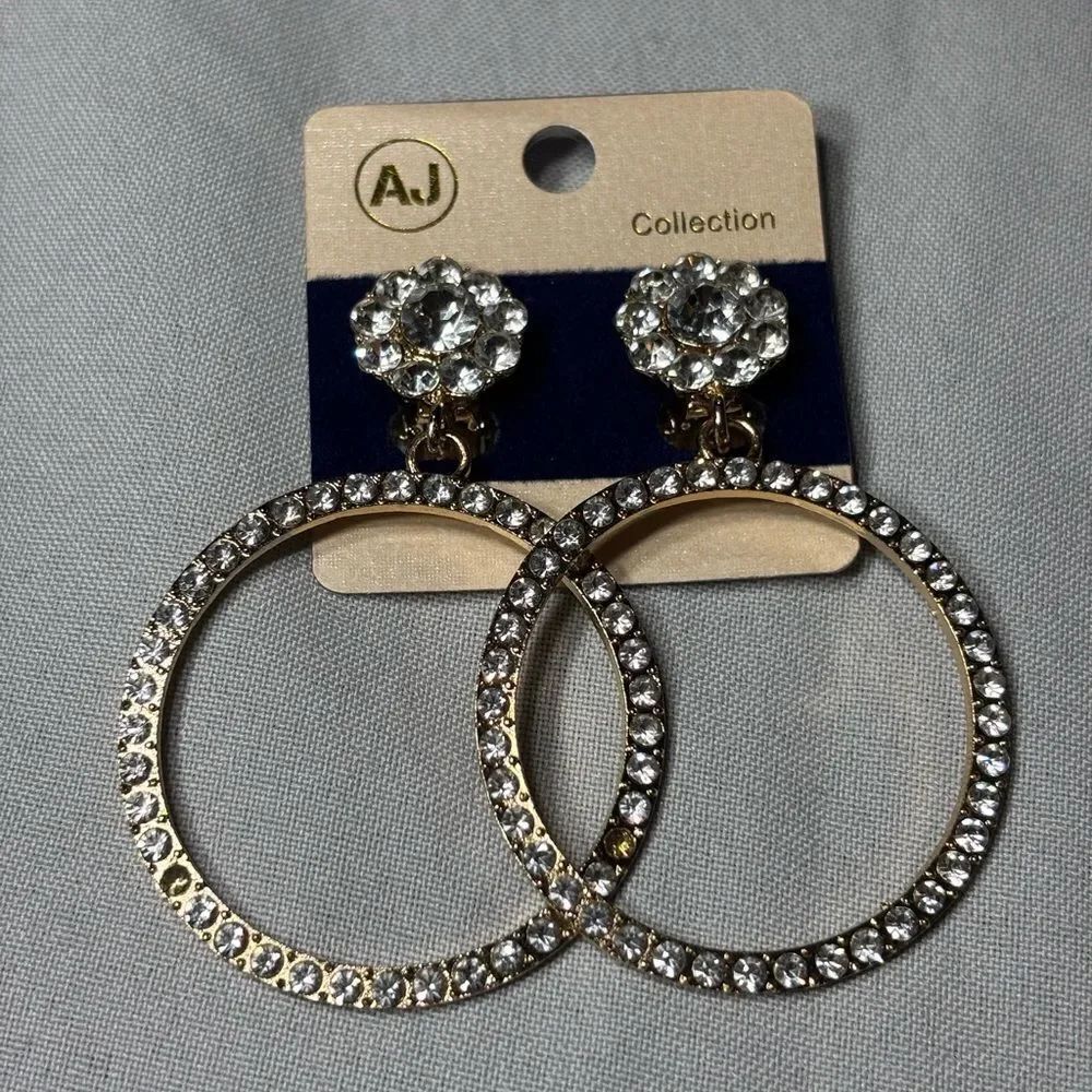 New! AJ Collection Floral Gemstone & Hoop Drop Gold Tone Clip-on Earrings